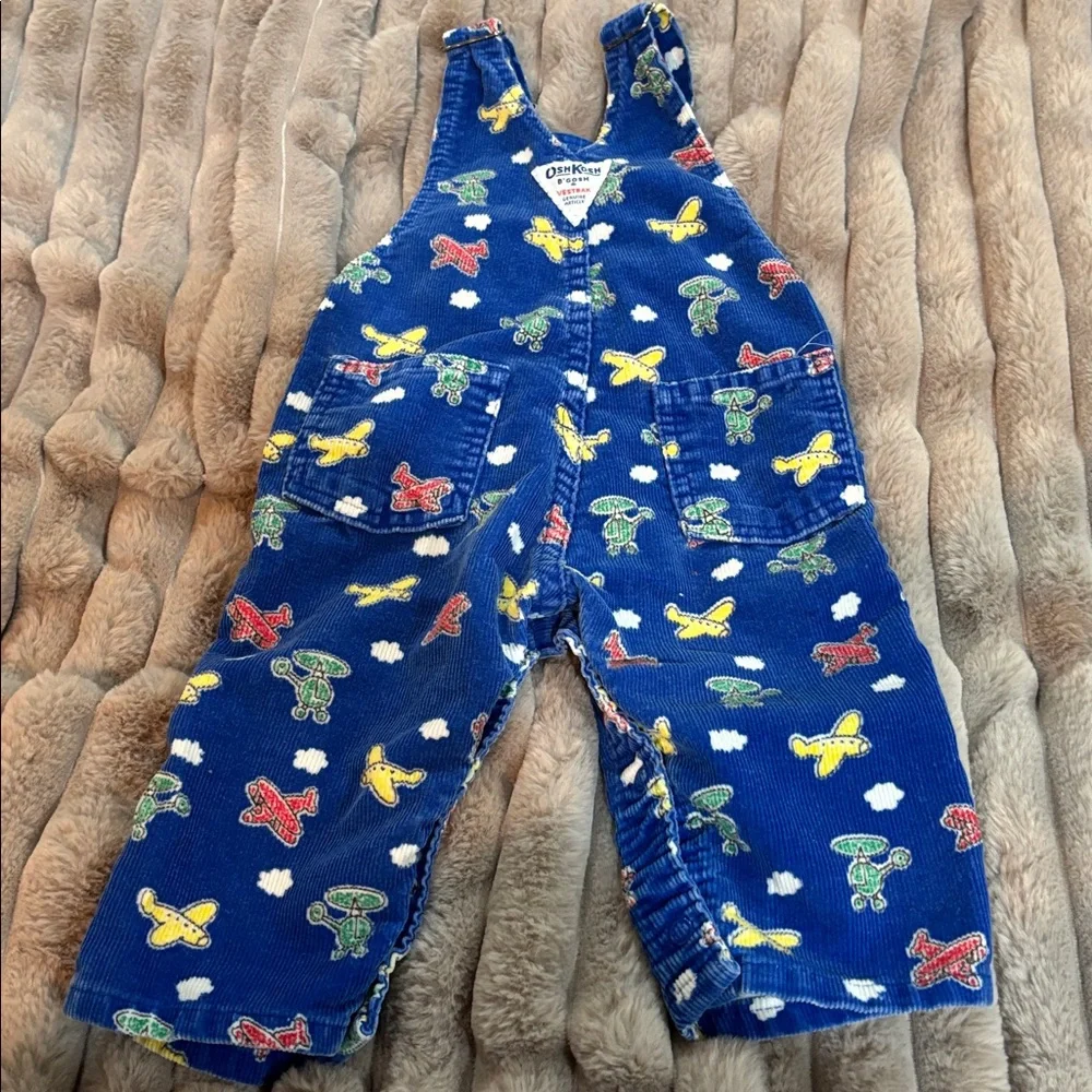 OshKosh‎ B'gosh Vintage Made in USA Corduroy Overalls with Airplane Print